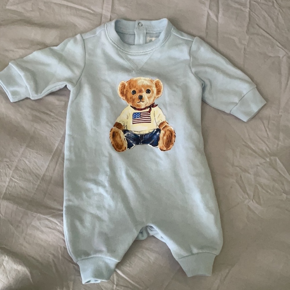 Cute baby blue Ralph Lauren newborn romper outfit
